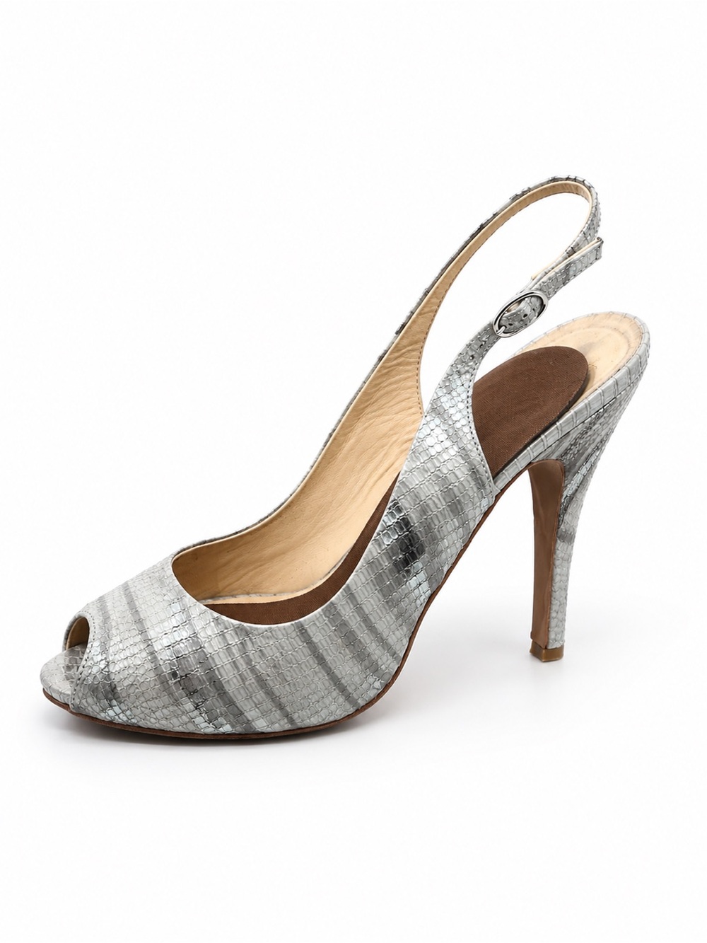 Roberto Festa Milano Leather Platform Pumps Italy EU 39 Silver High Heel Snake